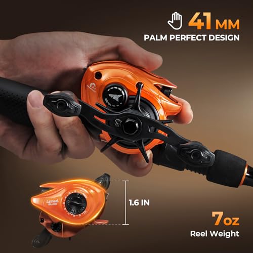 Lethal Blaze Baitcasting Fishing Reel (Right- Shiny Orange- 7.3:1)