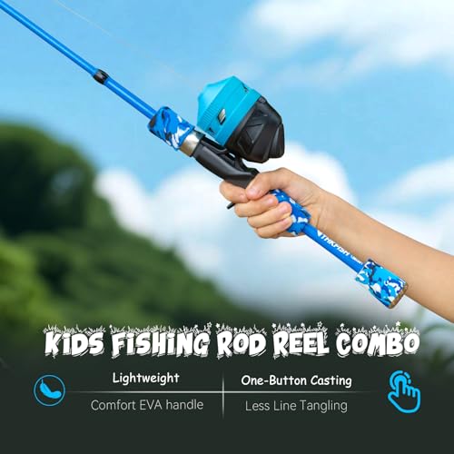 Kids Fishing Pole Set (Blue Pole Set with Folding Stool / 4.9 ft)