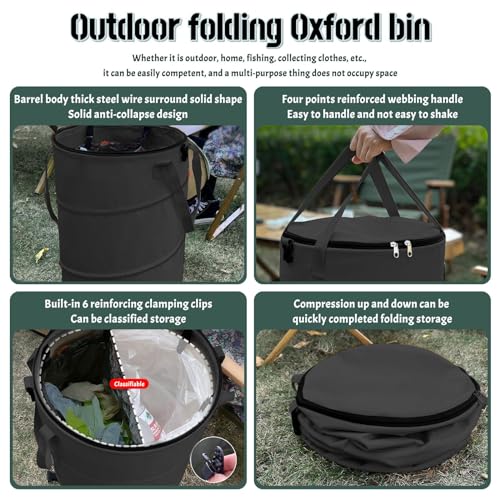 Pop up Camping Trash bin with lid (2-Black)