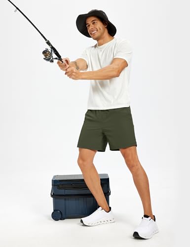 Men's Hiking Fishing Shorts UPF 50+ Quick Dry Lightweight 6" Summer Casual Shorts with Zipper Pockets Green (X-Large / Green)