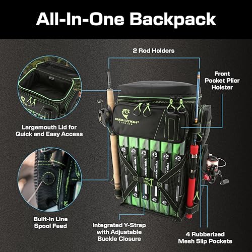 Evolution Fishing Drift Series 3700 Tackle Backpack with QuikLatch System & 2 Rod Holders (3700 / Green)