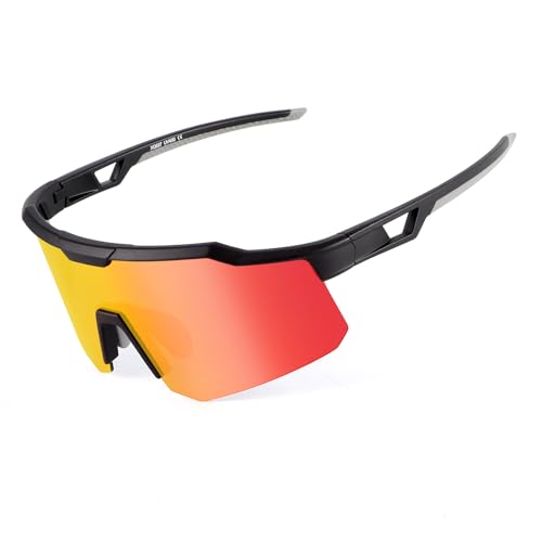 Cycling Sunglasses for Men Women (Black Red)
