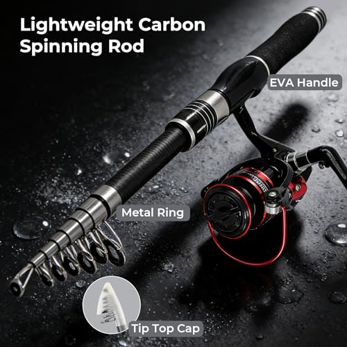 2 Pack Fishing Poles and Reels Combos (Red+Silver Reel)