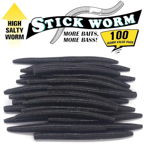 Wacky Worms Soft Plastic for Bass Fishing Lures (3-Black Blue Flake / 4")