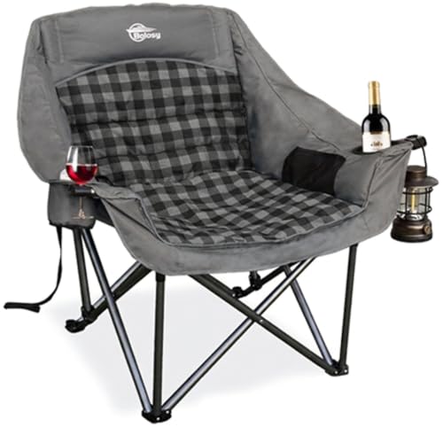 Oversized Camping Chairs for Adults Heavy Duty Padded Outdoor Lawn Chair (Grey / 1 PACK)