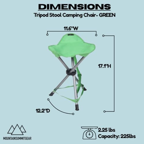 Tripod Stool Camping Chair featuring a lightweight and portable design made from RipStop fabric (Green)