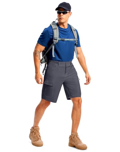 Men's Hiking Cargo Shorts 9" Lightweight Quick Dry 6 Pockets (Small / Dark Grey)