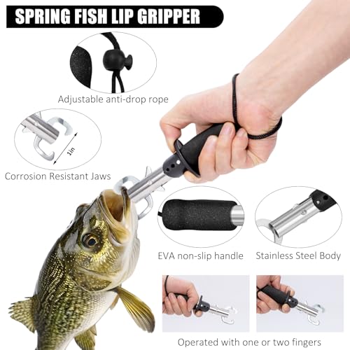 10-in-1 Fishing Pliers Kit with Line Cutter & Lip Gripper - Saltwater & Freshwater Fishing Tools for Anglers - Steel Fishing Gear with Lanyard - Portable Fishing Accessories Kit (10Pcs)