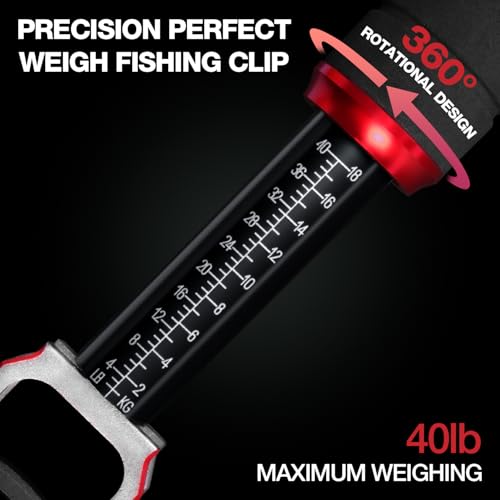 Fish Lip Gripper with Scale 40lb Aluminum Alloy Fishing Grabber (Red)