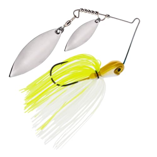 Spinner Bait Compact Profile Fishing Lure with Flash and Vibration for Bass (White Chartreuse / 1/2 Oz)