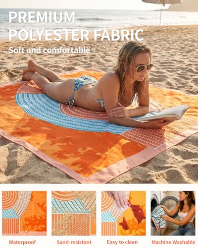 Beach Blanket Waterproof Sandproof 83x79IN (Orange / 79" X 83"（1-4person）)