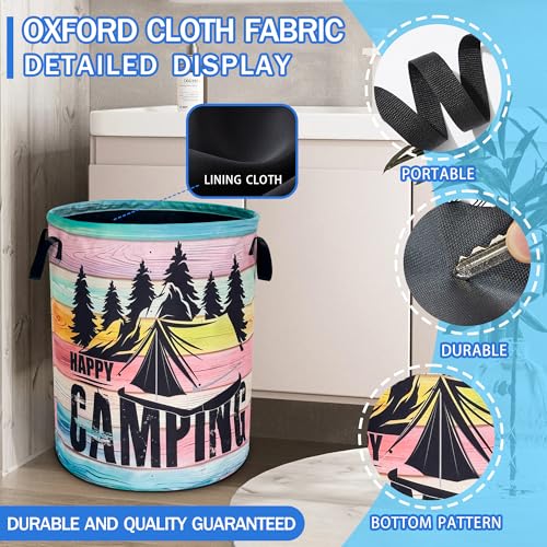 Happy Camping Laundry Basket Mountains Forest Oxford Cloth Laundry Hamper (Happy Camping)