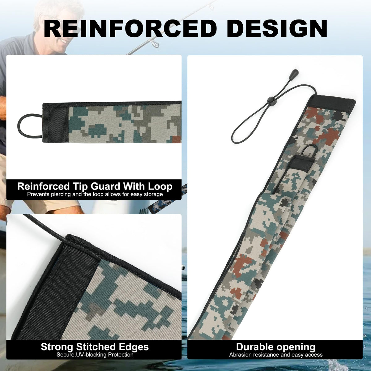 Neoprene Fishing Rod Sleeve Rod Socks for Casting (69" / 2-Digital Camo)