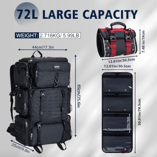 72L Fishing Tackle Backpack with Cooler (A1:black With Saltwater Lure Bag)