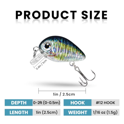 Crankbaits Fishing Lures Hard Swimbait for Bass Trout Crappie Crank Baits Freshwater and Saltwater (A2-1"-0.05oz)