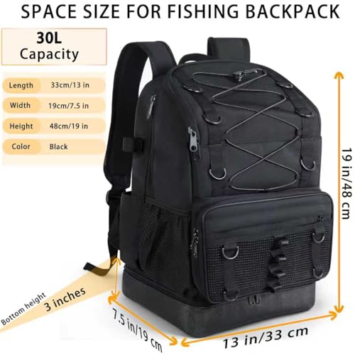 Fishing Backpack with Rod Holder (Black)