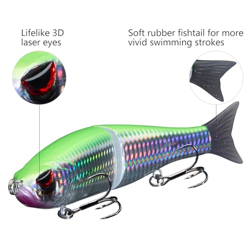 SwimShad Glide Baits Jointed Swimbait Bass Pike Salmon Trout Muskie Fishing Lure (Green/Silver / 7in/2.2oz)