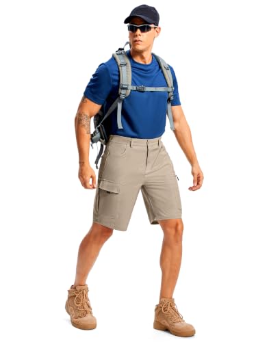 Men's Hiking Cargo Shorts 9" Lightweight Quick Dry 6 Pockets Khaki (XX-Large / Khaki)