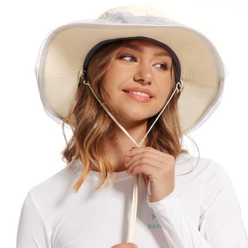 UPF 50+ Mosquito Net Hat with Stowable Neck Flap for Men Women Outdoor Fishing Hiking Camping Gardening FH17 Beige (Medium / Beige)