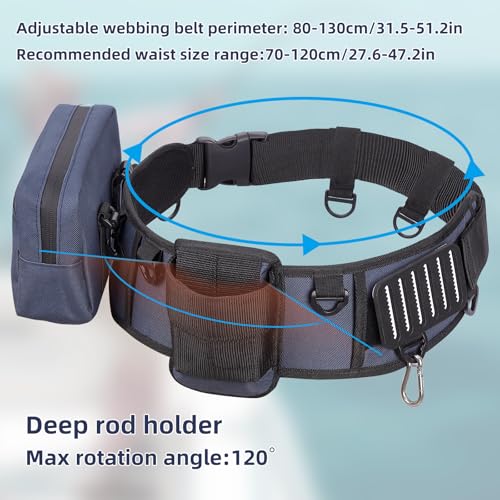 Fishing Belt Rod Holder Adjustable Fishing Fighting Waist Belt with Detachable Tackle Bag (Blue（with Detachable Bag）)