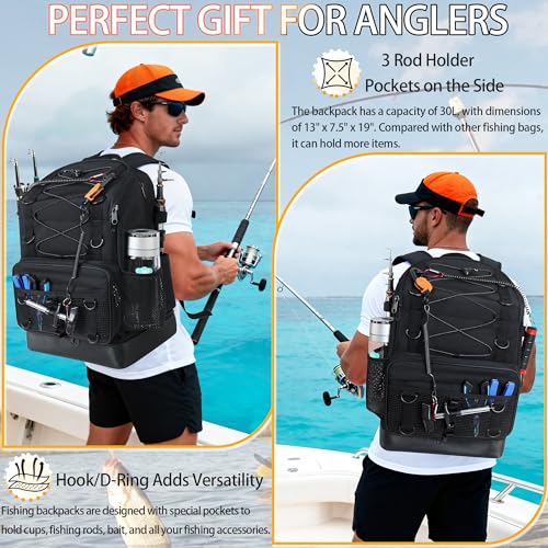 Fishing Backpack with 4 Tackle Boxes (Pure Black)