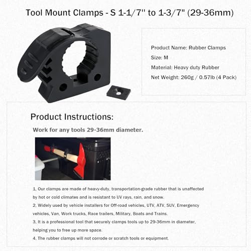 UTV ATV Shovel Holder & Tool Mount (Medium - 4 Pack)