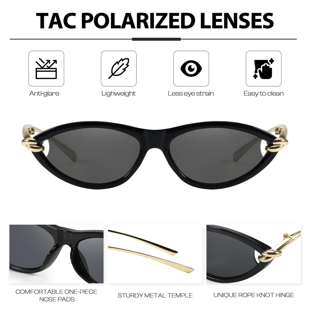 Tangle Free Polarized Aviator Sunglasses for Women (F- Black/Grey)