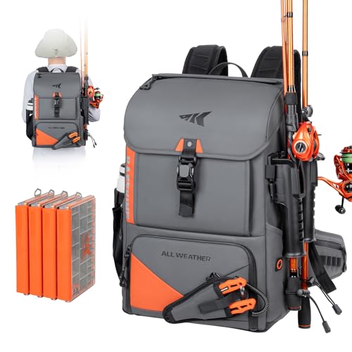 All Weather Waterproof Fishing Backpack & Waterproof Tackle Box (A: Grey（With 4 Waterproof Tackle Boxes）)