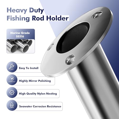 2Pcs Rod Holders for Fishing Boat (Silver - Black Insert / 15 Degree without Cap)