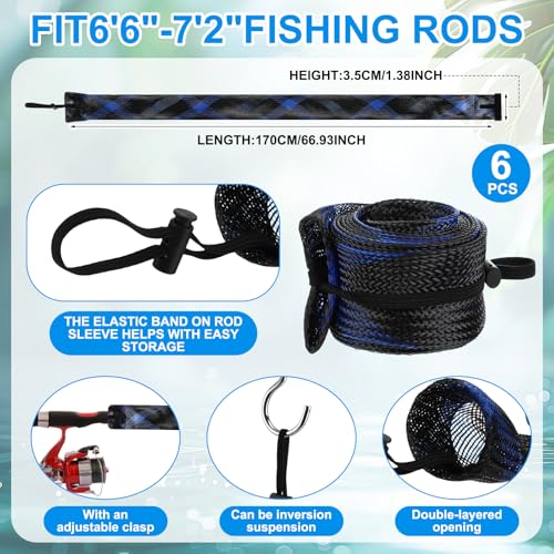 12 Pcs Fishing Rod Sleeves and Lure Wraps for Rods Poles (Grey)