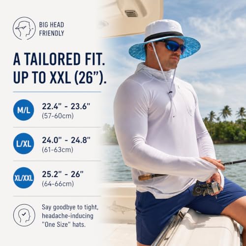 UvCoolix™ Cooling Sweatband Bucket Sun Hat Wide Brim UV Protection Lightweight Breathable Outdoor Beach Hiking Comfortable Waterproof Long use (Large-X-Large / Navy-palm)