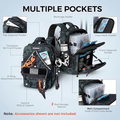 KastMate Fishing Backpack With 2 Rod Holders (B: Black Camo)