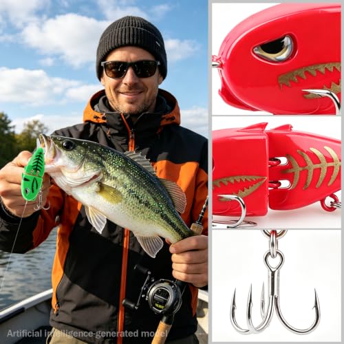Topwater Fishing Lures with Rotating Tail (5PCS Mixed)