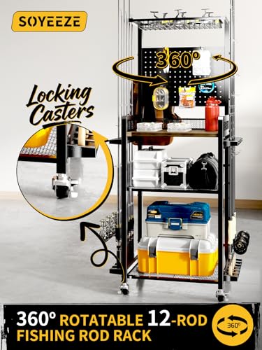 Fishing Rod Holders for Garage (Black / Standard with wheels)