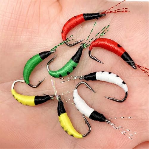 24Pcs Fly Fishing Flies Trout Lures Fishing Tackle Fly Fishing Flies with Boxed Trout Bass Artificial Fish Bait (24Pcs-Pupal Worms)