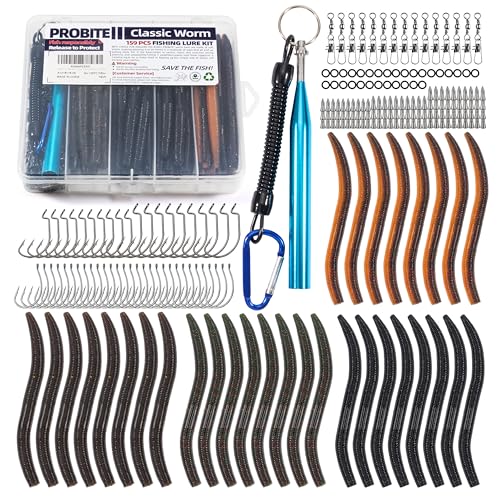 159PCS Stick Worm Baits Wacky Rig Kit for Bass Fishing