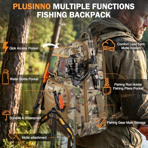 Fishing Backpack with Fishing Gear Fishing Net (Khaki Backpack With Net)