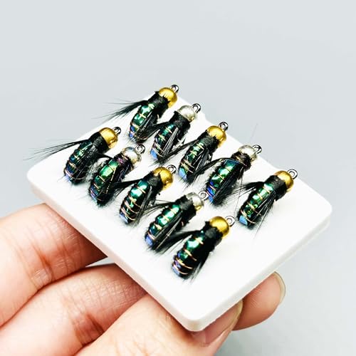 10Pc Fishing Lure #8 Bright Colors Brasshead Bionics Humpy Fly Nymph Wet Flies Insect Bait Pike Trout Salmon Bass Fly Fishing Flies