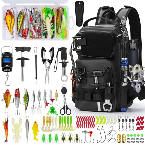Fishing Backpack with Rod Holder (Black-87pcs)