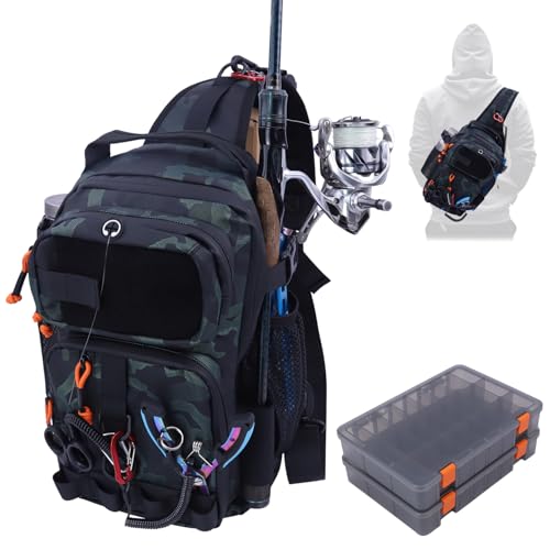Fishing Backpack Tackle Storage Bag with 2 Tackle Boxes (Green / Sling Bag With 2 Tackle Boxes)