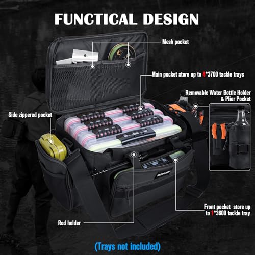 Fishing Tackle Bag (A4:Black(Without Trays-20.87"x11.42"x11.81") / Large)