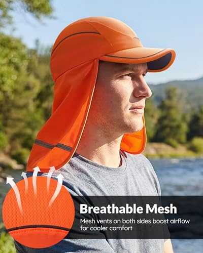 360° Reflective Cooling Work Hat with Neck Flap for Men (6 3/4-7 1/2 / Neon Orange)