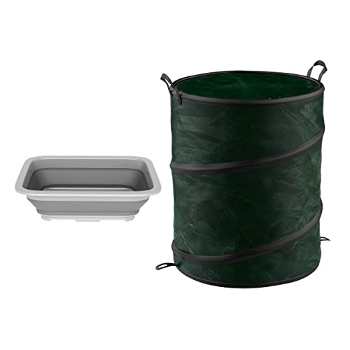 Collapsible Trash Can and Camp Sink Set (Gray and Green)