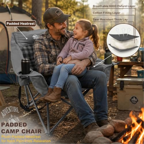 2 Pack Oversized Camping Chairs for Adults Heavy Duty Padded Lawn Chair (Grey / 2 PACK)