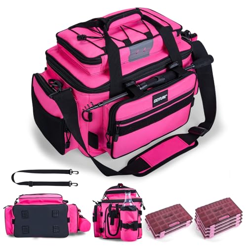 Fishing Tackle Bag with 4PCS 3700 & 2PCS 3600 Tackle Boxes (C3:Pink with (4)3700&(2)3600 Tackle Boxes / Large)