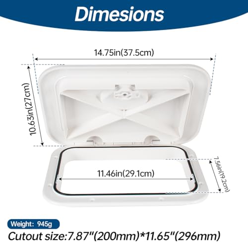 Marine Deck Access Hatch 10.63"×14.76" White (White / 270-375)