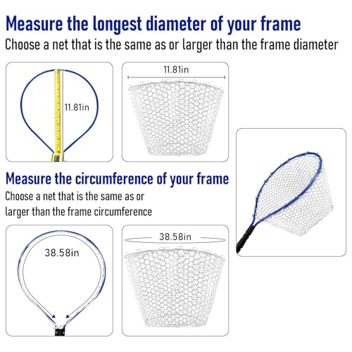 Fishing Landing Net Replacement Rubber Fishing Net Without Handle Foldable Mesh Netting for Freshwater Saltwater White Diameter 13.8" White (White / B-35.43'' Girth(13.78'' Dia, 7*3.9" Depth))