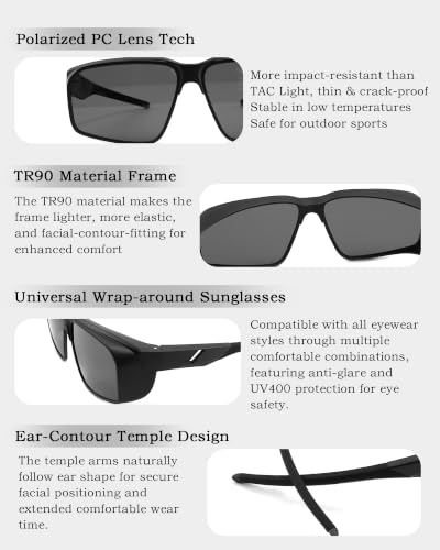 Sport Sunglasses that Fit Over Glasses for Women Men Polarized