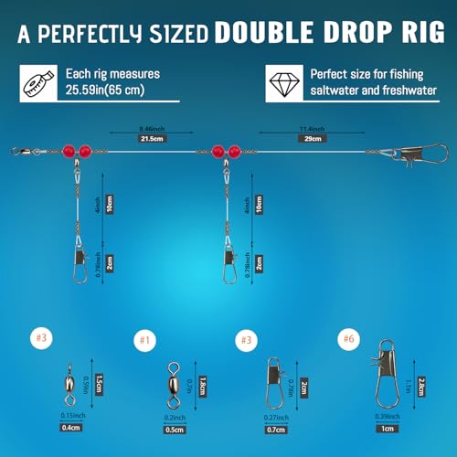 Double Drop Saltwater Fishing Rig (Double Drop Rig-12Pack-Clear / Mono)